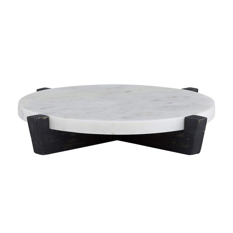 Santa Barbara Design Studio Table Sugar Round Marble Tray with Mango Wood Stand, 11-Inches, Charcoal - Image 1